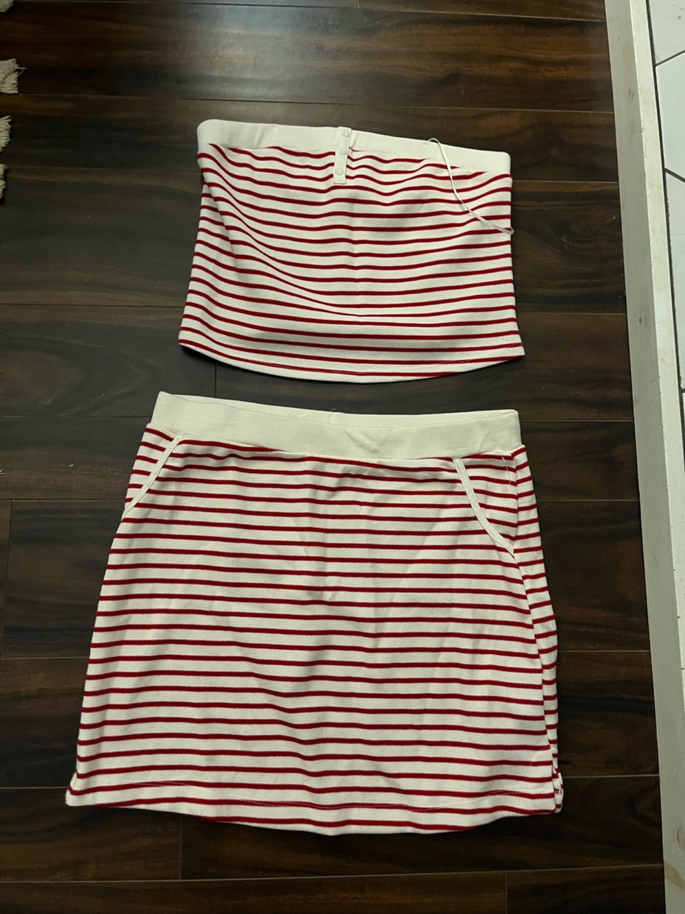 Striped Red and White Two-Piece Skirt Set - Women's Casual Summer